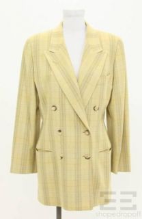 Luciano Barbera Green Plaid Wool Double Breasted Blazer Size 46