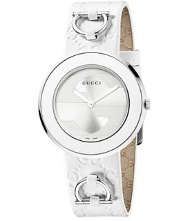 Gucci Watch Strap and Bezel, Womens U Play White Leather Strap 35mm