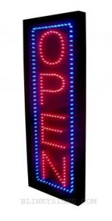 Ultra Bright Vertical Red LED OPEN Sign+Blue LED Boarder 10x26