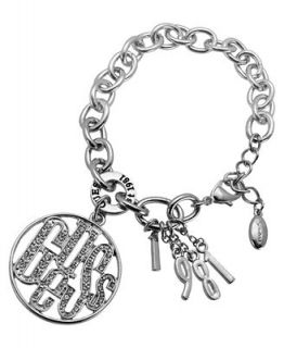 GUESS Bracelet, Silver Tone Crystal Logo Charm Bracelet