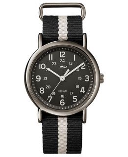 Timex Watch, Mens Weekender Black and Gray Slip Thru Nylon Strap 38mm