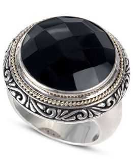 Ring, Sterling Silver and 18k Gold Onyx Circle Ring (12 9/10 ct. t.w