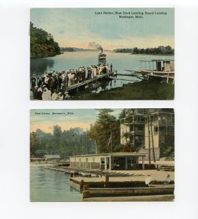 Mixed Lot 2 Early Macatawa Muskegon MI Michigan Postcards Boat Livery