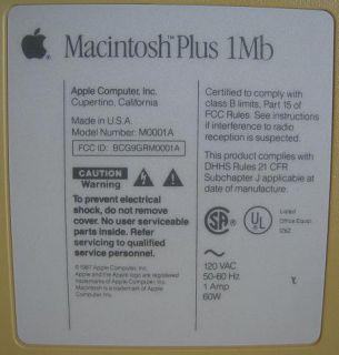 Vintage Apple M0001A Macintosh Plus 1MB Computer