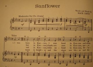 Vintage 1948 Sunflower Sheet Music Mack David Nice O