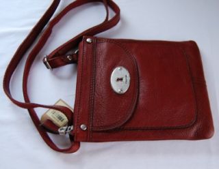 Fossil Maddox Leather Top Zip Crossbody Bag Brick Red