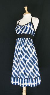Anthropologie Maeve Blue White Cotton Striped Halter Dress Size 2