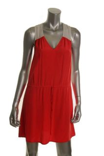 Madison Marcus New Red Silk Sleeveless Drawstring Waist Casual Dress s