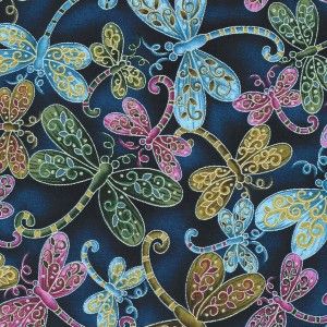 Dragonfly Magic Dragonflies Navy Cotton Quilt Fabric
