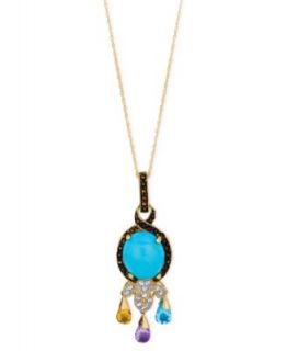 Carlo Viani 14k Gold Necklace, Turquoise (3 3/4mm) and Multistone Oval