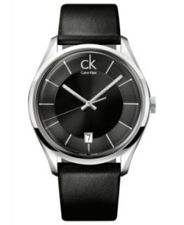 ck Calvin Klein Watch, Mens Swiss Masculine Black Leather Strap 42mm