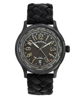 Tommy Bahama Watch, Mens Swiss Black Woven Leather Strap 42mm TB1236