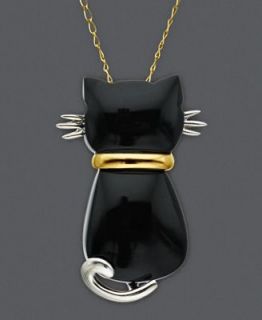 Onyx Necklace, 14k Gold and Sterling Silver Onyx Cat Pendant