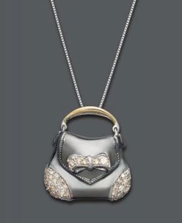 Diamond Necklace, 14k Gold and Sterling Silver Diamond Bow Handbag