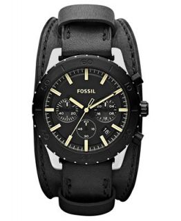 Fossil Watch, Mens Chronograph Keaton Black Leather Double Pad Strap