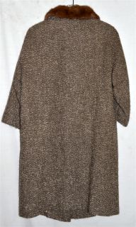 Vintage L C Mae Light Brown & White Wool Coat Autumn Haze Mink Fur