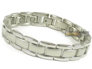 Mens Magnetic Therapy Bracelet 15 Magnets Bangle Quality Silver Chrome