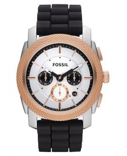 Fossil Watch, Mens Chronograph Machine Black Silicone Strap 45mm