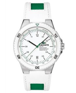 Lacoste Watch, Mens Toronto White Leather and Green Canvas Strap