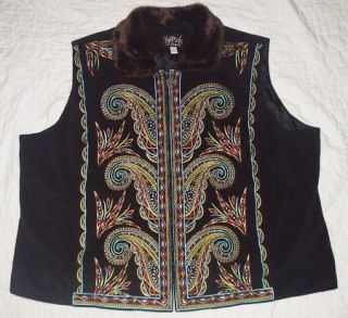 Bob Mackie  Wearable Art Fleece Embroidered Vest Plus 3X Free SHIP