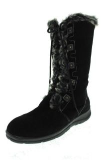White Mountain New Toba Black Suede Studded Faux Fur Trim Casual Boots