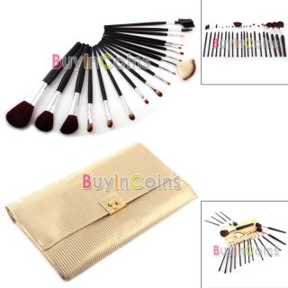 18 Makeup Brush Set Blush Gloss Lip Gold Leather Case