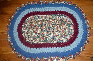 Waverly Blue Oval Rag Rug of Fabric Strip Roll Washable Tile Carpet