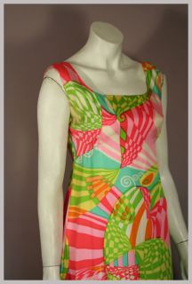 60s 70s Colorful Silk Psychedelic Pattern MALCOLM STARR Maxi Dress M