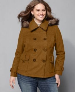 American Rag Plus Size Coat, Double Breasted Pea Coat with Hood   Plus