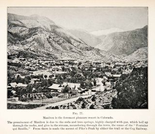 1908 Print Landscape Manitou Springs Resort Colorado Soda Iron Pike