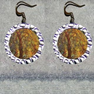Edouard Manet Weeping Willow Tree Altered Art Beaded Frame Earrings