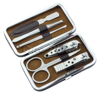 Men Manicure Grooming Set Kit Nail Clipper Leather Case