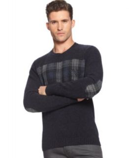 Armani Jeans Sweater, Plaid Patched Crew Neck Sweater