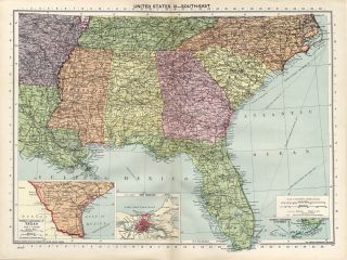 Large 1940 Philips Map of Southeastern United States