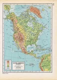 40s Vintage Folio Map North America Physical