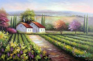 French Wine Vineyard Grapes Family Farms Grape Stretched 24x36 Oil