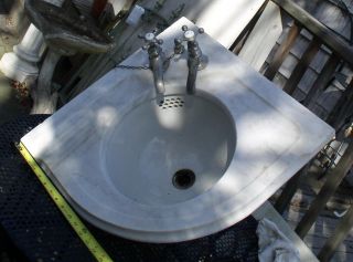 Antique 1 1 4 Marble Top Corner Bathroom Sink w Original Fixtures