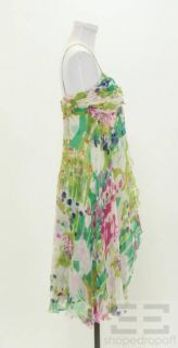 Max Mara Green Pink Printed Silk Sleeveless Dress Size US 10