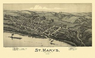 St Marys Birds Eye View Map 1899 West Virginia Pleasants County St