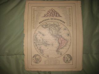 Antique 1884 Western Hemisphere Mitchell Map United States Canada Time