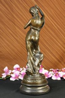 Graceful Woman standing on a Rock Bronze Marble Sculpture Statue