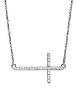 Diamond Necklace, Sterling Silver Diamond Sideways Cross Pendant (1/5