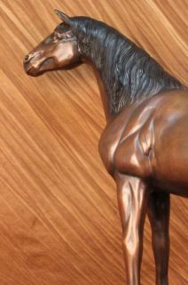 Signed Moigniez Mare W/ Foal Horse Bronze Sculpture Marble Statue Farm