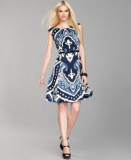INC International Concepts Petite Dress, Three Quarter Sleeve Printed