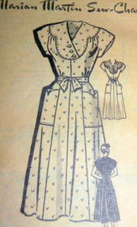 Lovely Vtg 1940s Dress Marian Martin Sewing Pattern Bust 36