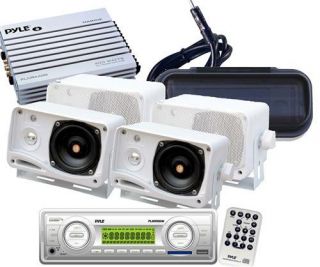 New Marine Boat  Player Aux Radio Cover 4 White Speakers 400W Amp