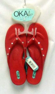 Flip Flops by OKA B Red with Crystals New Have Cushioning on The Sole