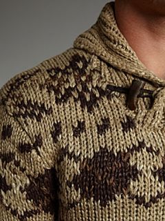 Polo Ralph Lauren Nordic print shawl neck jumper Brown   