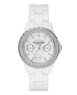 Michael Kors Watch, Womens Madison White Acetate Bracelet 33mm MK5458