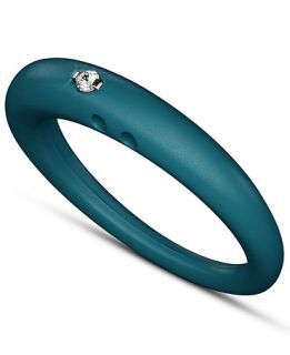 DUEPUNTI Silver and Silicone Ring, Diamond Accent Turquoise Ring